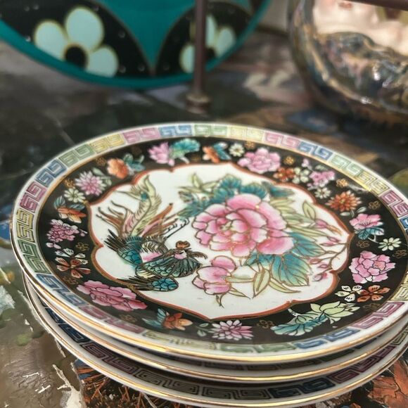 3 Asian Theme Floral and Birds Tea Cup and Saucer Sets Gold Trim - Picture 10 of 16